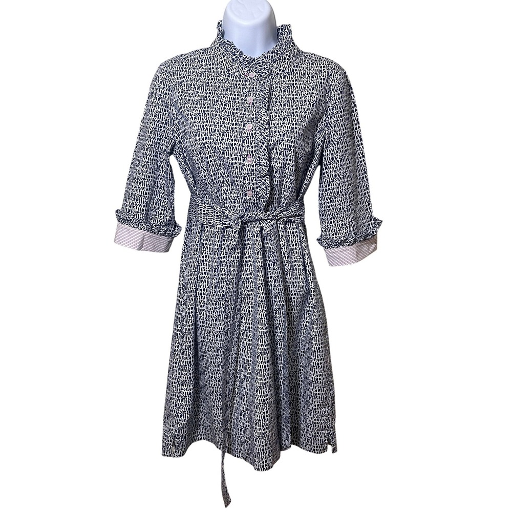Lilly Pulitzer Navy White Brinkley Shirt Dress‎ Cotton It's a Lilly Size 2